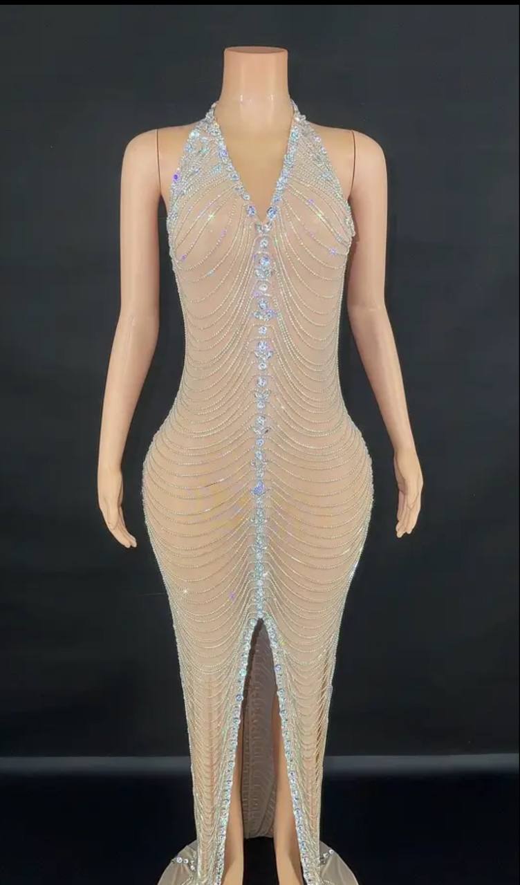 Sexy Chain Crystals Long Dress