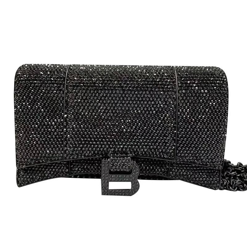 New Fashion Luxury Full Diamond Hourglass Flap Shoulder Bag Women Shining flash Diamond Handhel