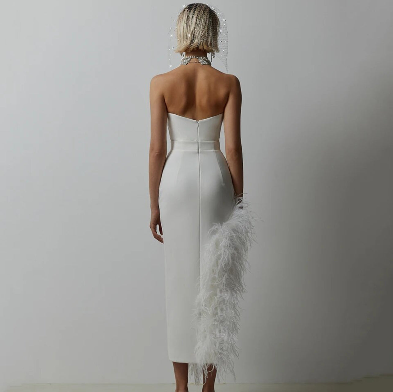 White feather midi dress