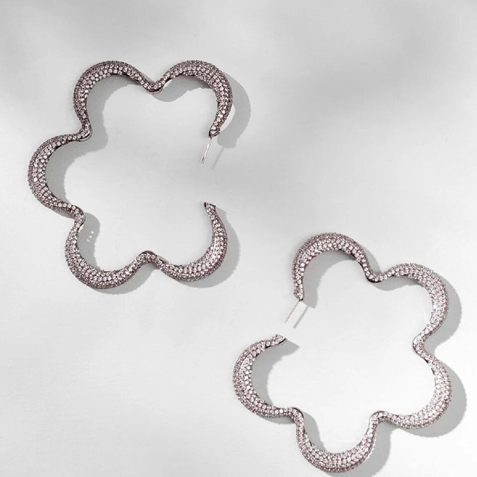 Statement Rhinestone Large Flowers Earrings