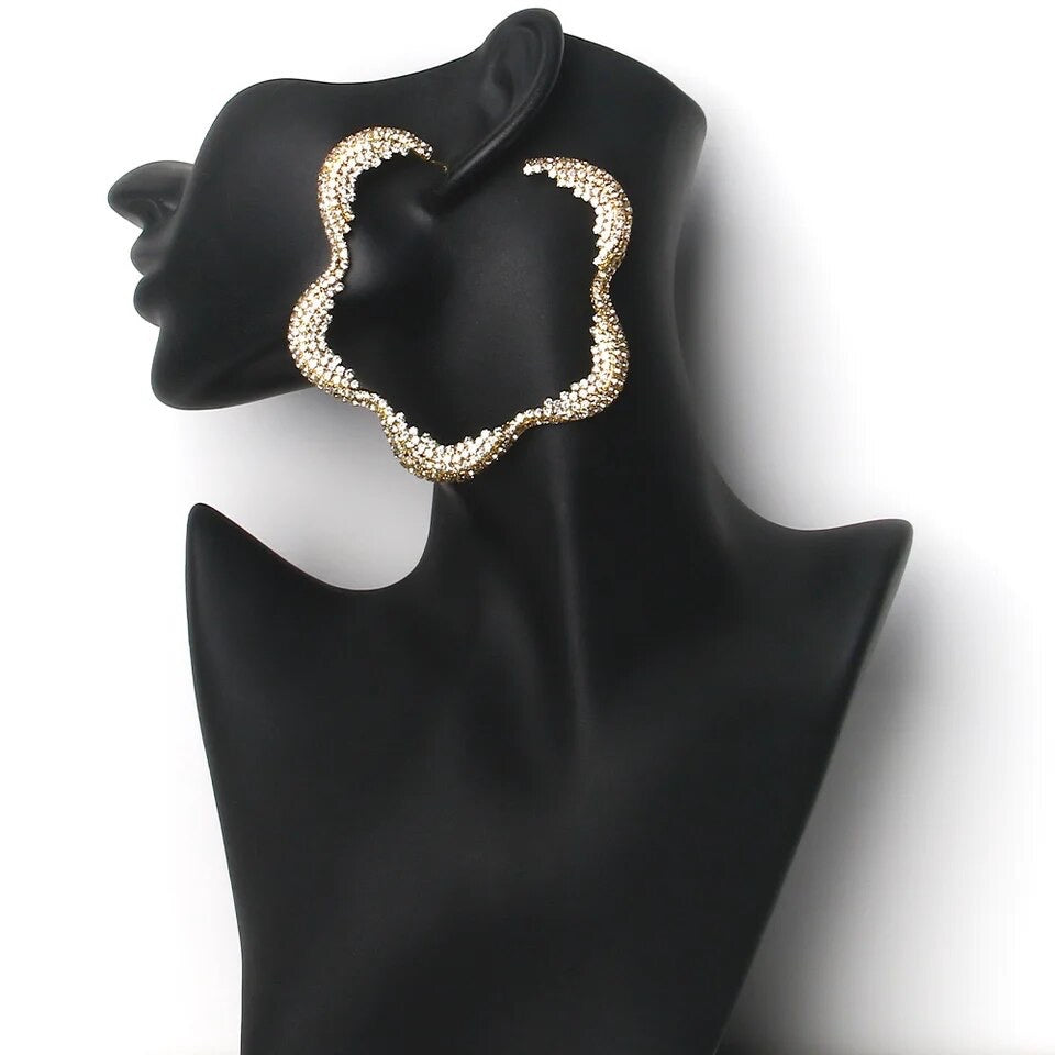 Statement Rhinestone Large Flowers Earrings