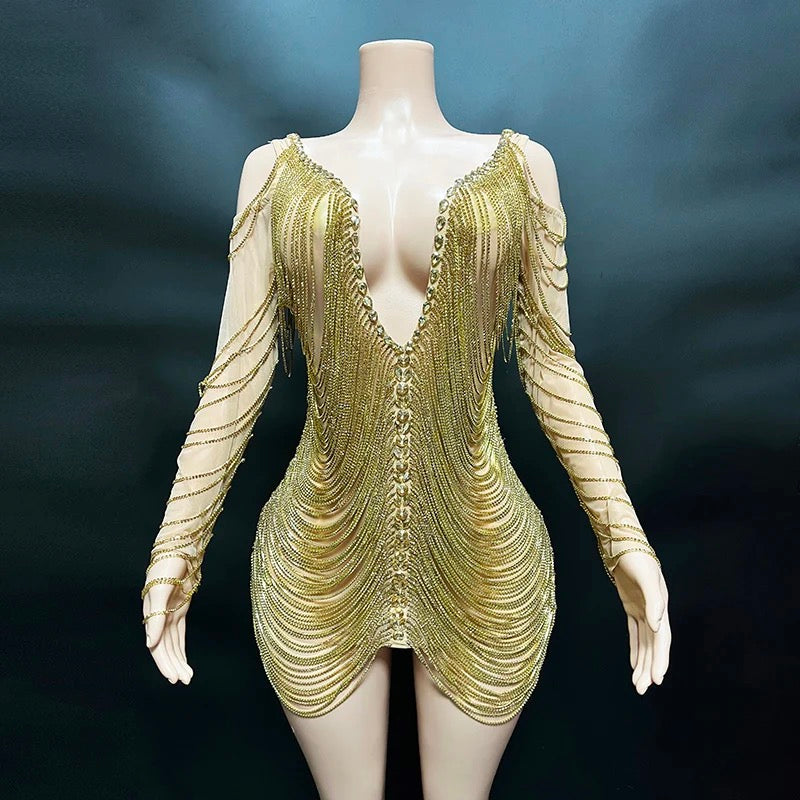Sexy chain Diamond Deep v neck