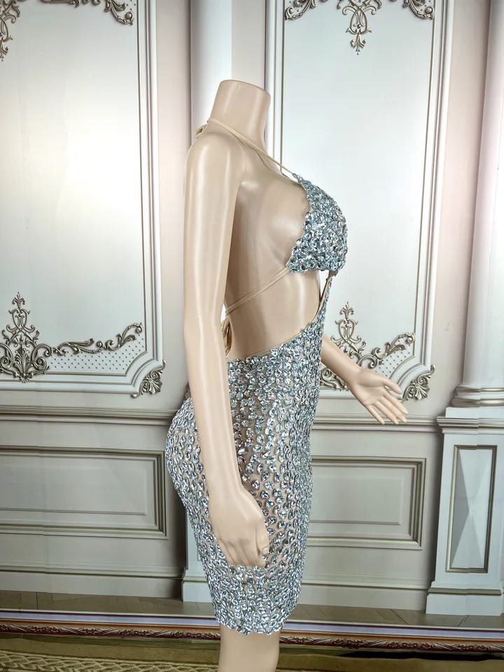 Luxury Shiny Diamonds Sexy Cutout Halter Dress