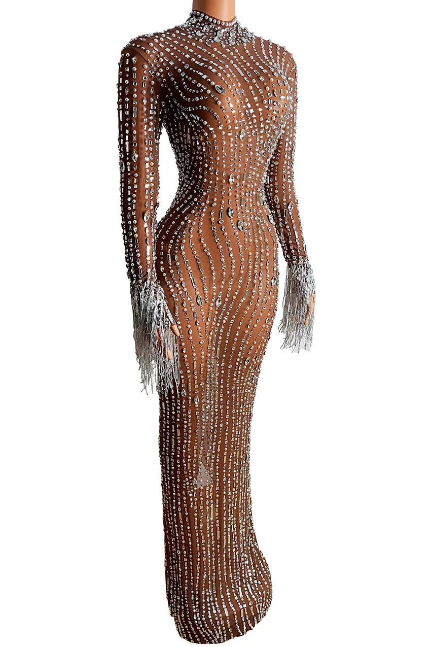 Sparkly Cristal Nude Maxi Dress