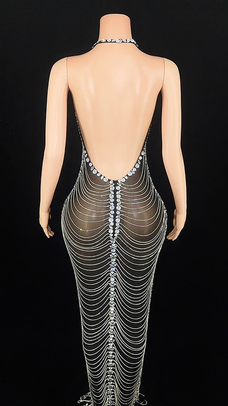 Sexy Chain Crystals Long Dress