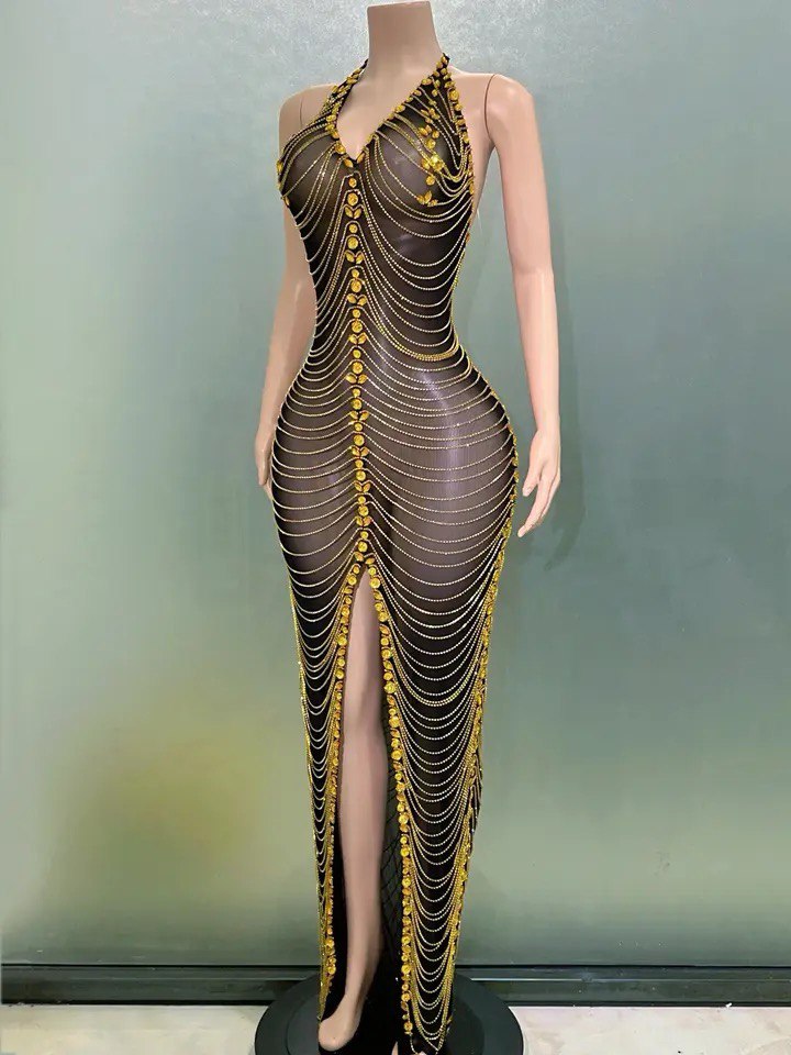 Sexy Chain Crystals Long Dress