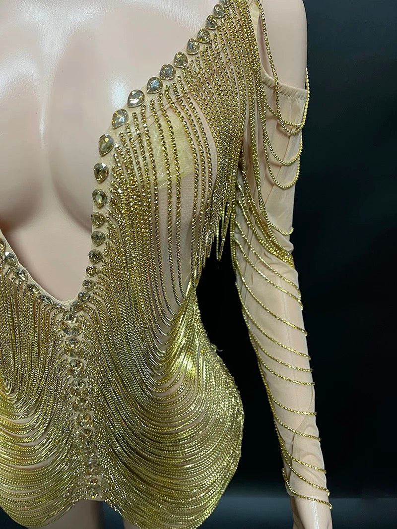 Sexy chain Diamond Deep v neck