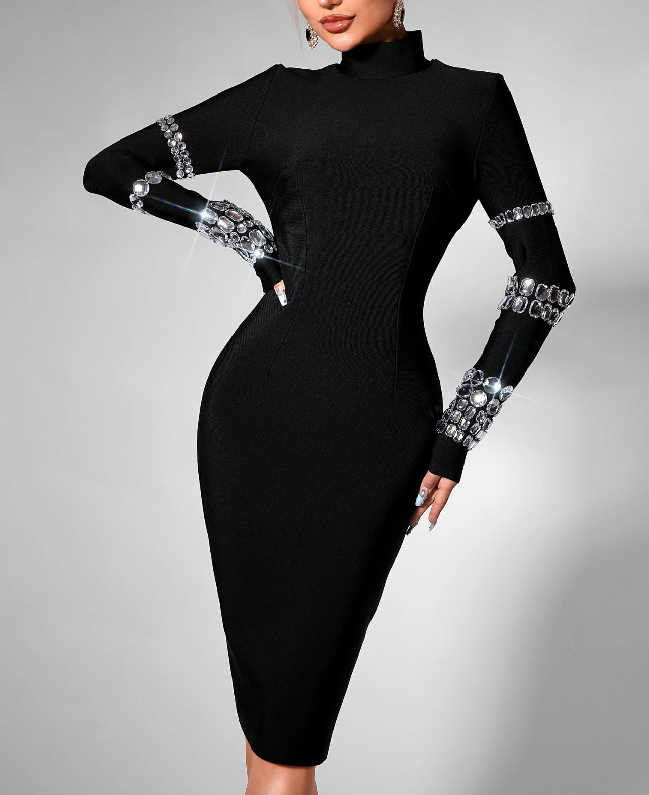 Crystal bandage black dress