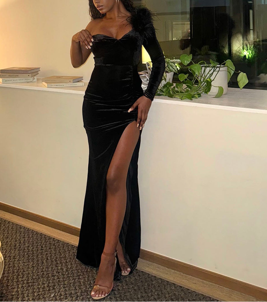 Velvet one shoulder dress