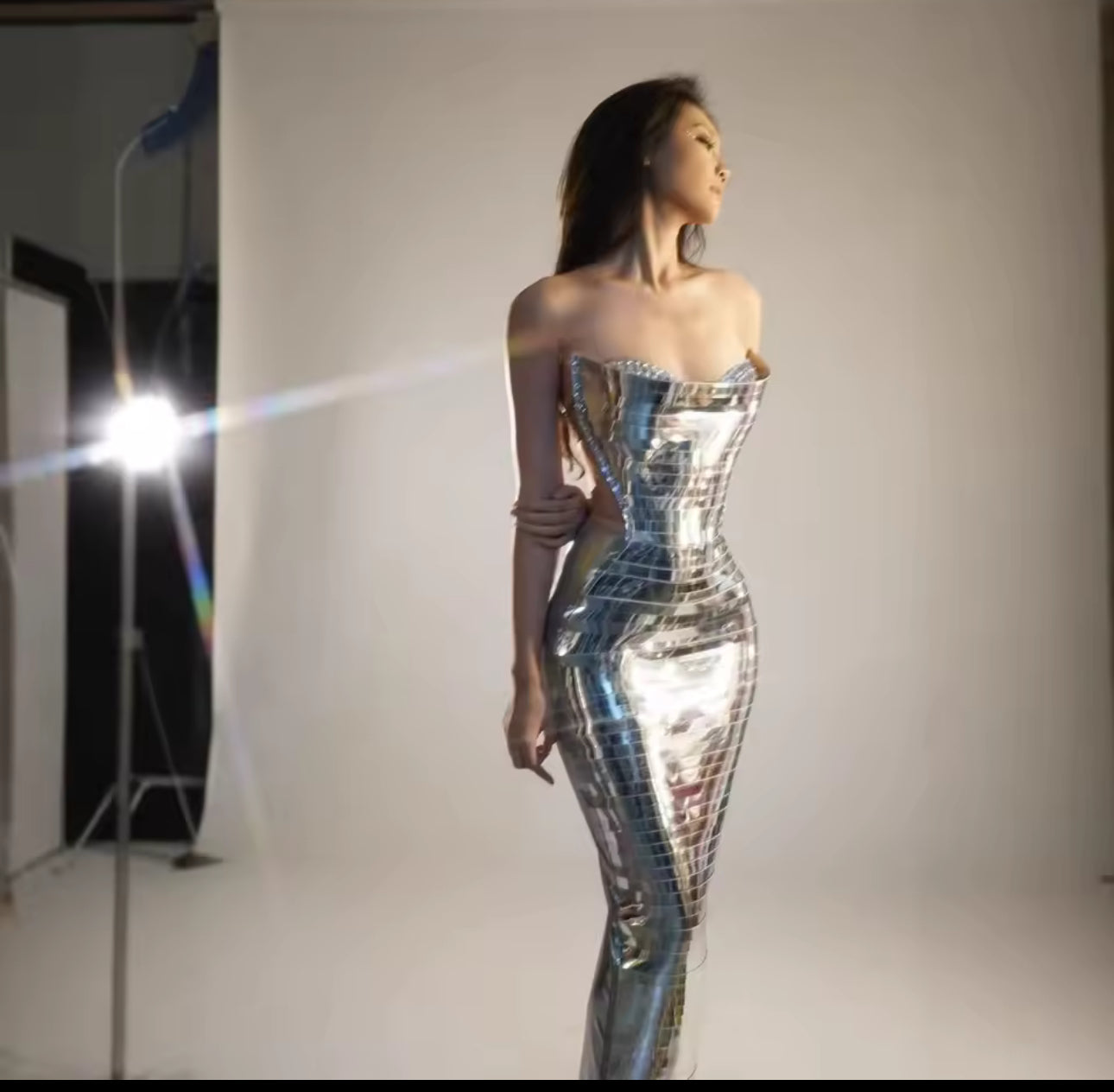 Luxury 3 D strapless bodycon long party dress