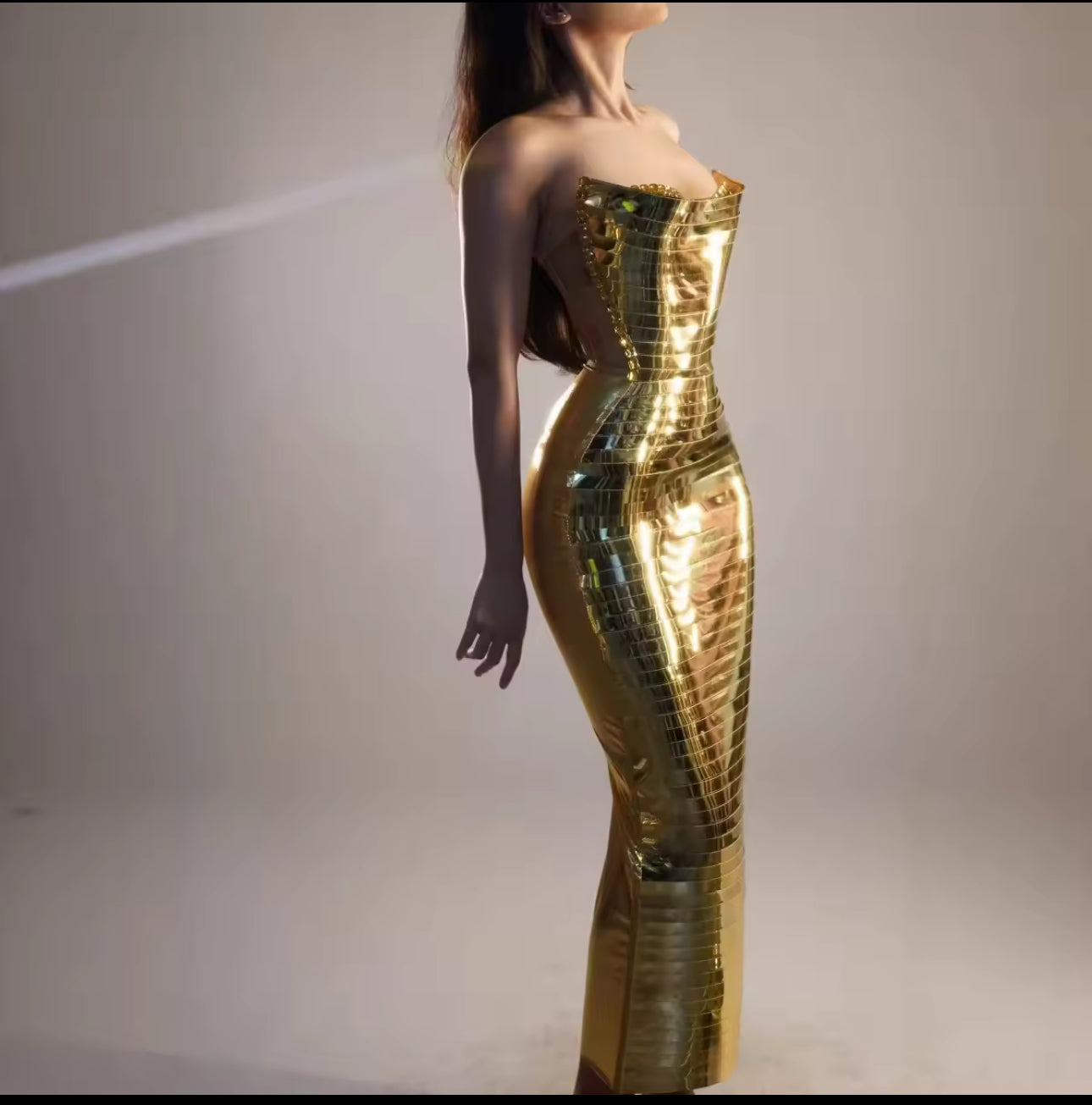 Luxury 3 D strapless bodycon long party dress