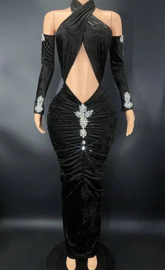 Sexy Belly open Velvet Dress