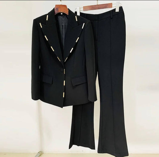Metal Block Decoration Suit Jacket Long