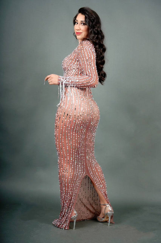 Sparkly Cristal Nude Maxi Dress