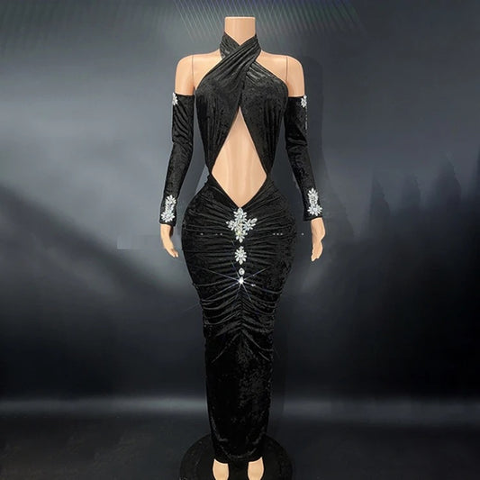Sexy Belly open Velvet Dress
