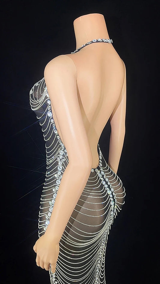 Sexy Chain Crystals Long Dress