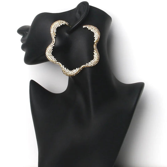 Statement Rhinestone Large Flowers Earrings