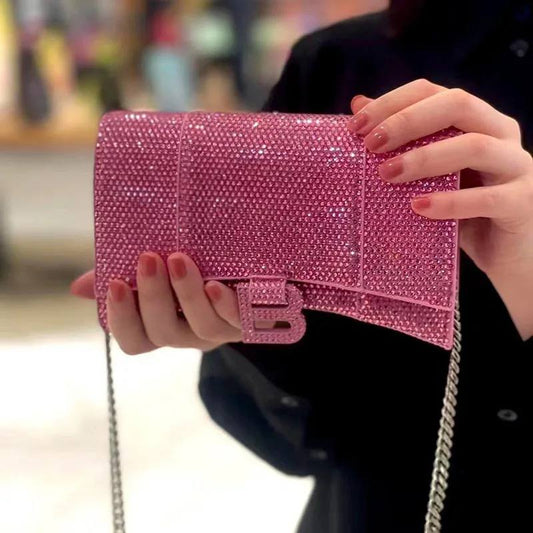 New Fashion Luxury Full Diamond Hourglass Flap Shoulder Bag Women Shining flash Diamond Handhel