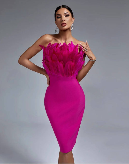 Sexy strapless feathers body inn bandage dress